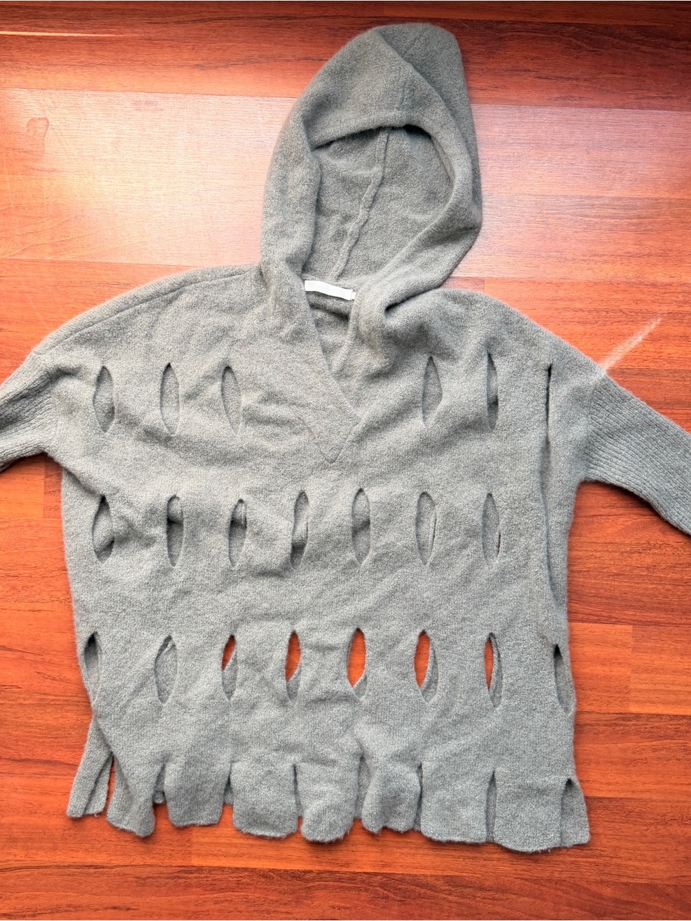 One Grey Day Womens Cashmere Blend Hooded Sweater w/ Cutouts Sz XS ~ Extra Soft